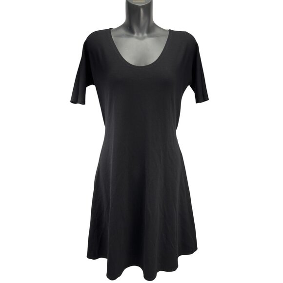 ELISA C-ROSSOW Knit Designer Belted w/Pockets Black Short Sleeve T-Shirt Dress M - Picture 1 of 8